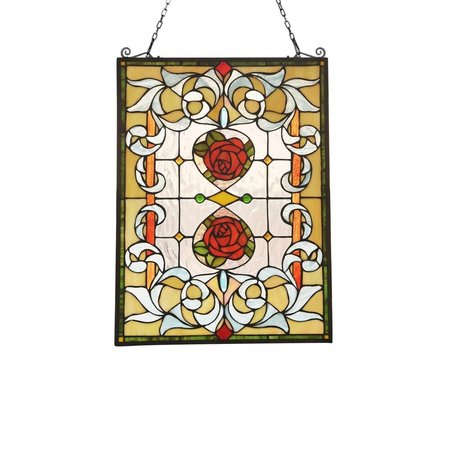LIGHTNING Zinnia Floral Tiffany-Glass Window Panel 24 in. CH3P182RF24-GPN